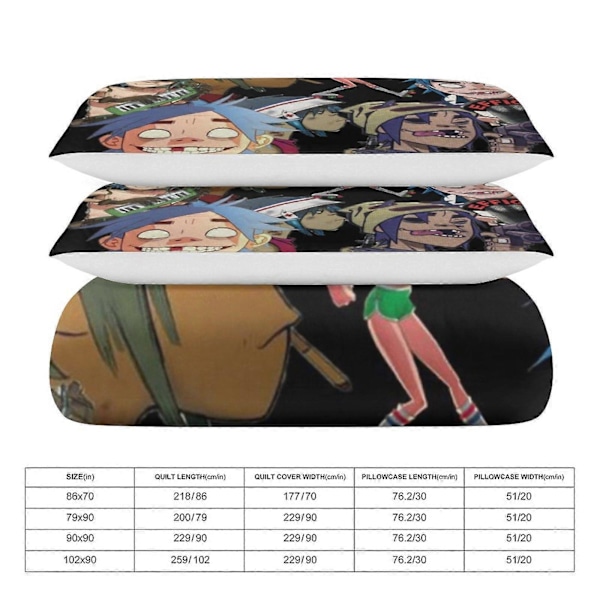 x203 Gorillaz 3-osainen vuodevaatesetti Lämmin ja mukava pehmeä pussilakanasetti, jossa 1 pussilakana ja 2 tyynyliinaa makuuhuoneeseen b203 135x200cm 53x78in