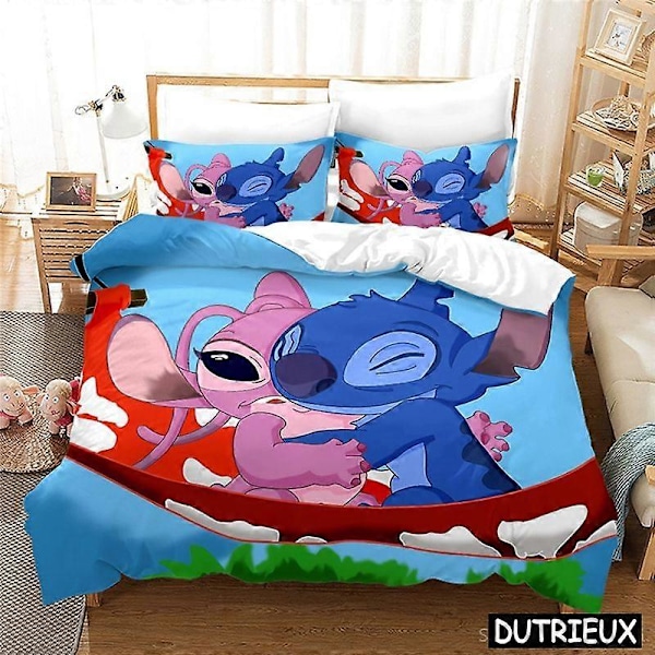 v680 Lakanat Söpö Lilo ja Stitch Queen King Size -vuodevaatesetti Sarjakuva Peittopussi Tyynyliinalla Kodintekstiili Vuodevaatteet 3-osainen Vuodevaatesetti 200x200cm 78x78in