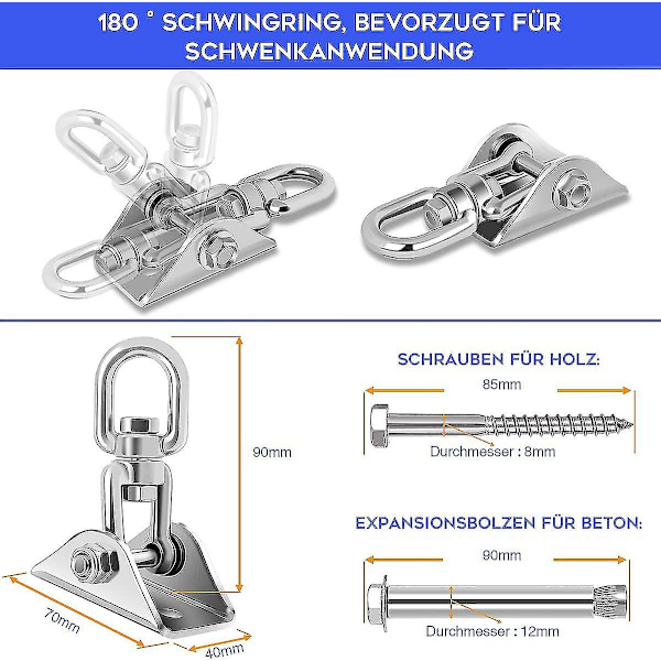 Heavy Duty Lofthæng med Sus304 Rustfrit Stål 360 Rotation 4 Fastgørelsesskruer Til Beton Træsæt Yoga Hængekøje Hængestol Passer Til To Stykker