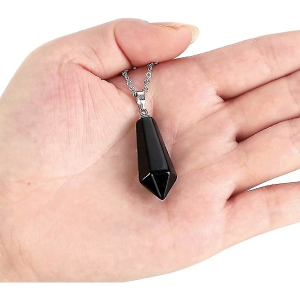 Kvinnor Svart Obsidian Kristall Ädelsten Hexagonal Spetsig Halsband Män Naturlig Acsergery Present