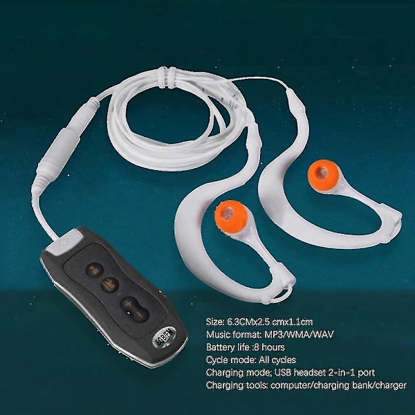 Mp3 Musikspiller med Bluetooth og Undervandshovedtelefoner til Svømning, Vandsportsaktiviteter, Kort Kabel - haoyi-YUHAO black
