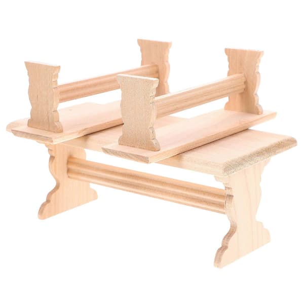 Miniatyr trebordbenk for minihusdekorasjon 1 sett beige tre