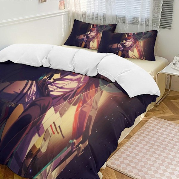 v1274 Attack On Titan Täcke Set Tjockt Mjukt 3 Delars Sängklädesset Året Runt Täcke med 2 Örngott för Vuxna Kvinnor Flickor Tonåringar Hem Rum Deco 135x200cm 53x78in