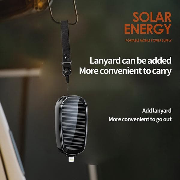Mini Solcelleoplader Nøglering Powerbank til Mobiltelefon 1200mAh Sort: Til Lightning Sort Black A