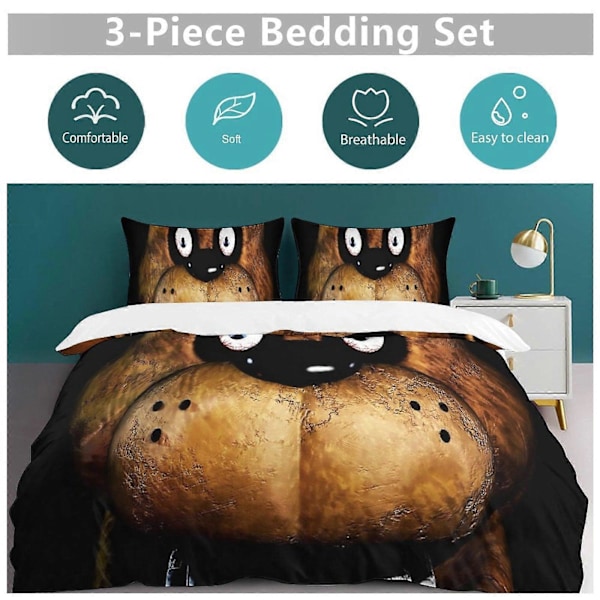 v1250 Five Nightat Freddy Täcke Set Tjockt Mjukt 3-delars Sängklädesset Året Runt Täcke med 2 Örngott för Vuxna Kvinnor Flickor Tonåringar Hemrum 135x200cm 53x78in