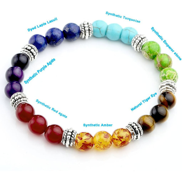 7 Chakra Krystaller Ædelsten Healing Perler Armbånd Kvinder Naturlig Sten Yoga Reiki Afbalancering Mala Meditation Perler Lykke Charm Stretch Armbånd