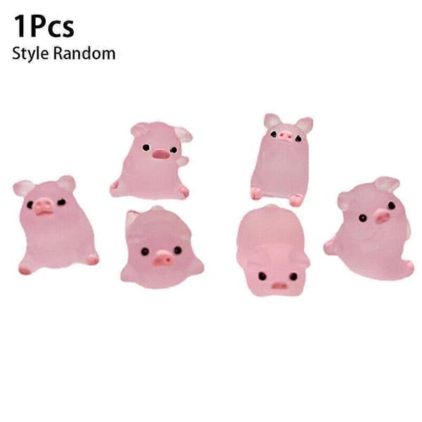 6 stk. Mini Gris Selvlysende Mini Harpiksfigur Miniatyr Sceneoppsett pink 1pcs