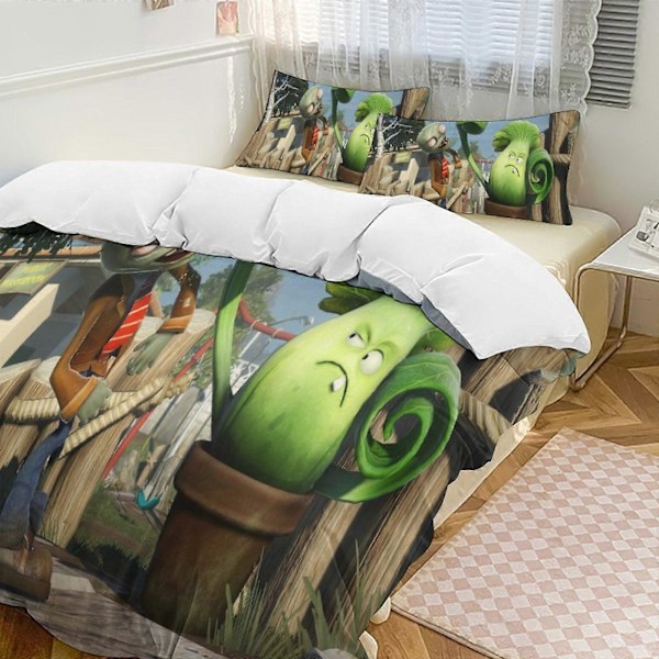 v1264 Plants Vs Zombies Täcke Set Tjockt Mjukt 3-delars Sängklädesset Året Runt Täcke med 2 Örngott för Vuxna Kvinnor Flickor Tonåringar Hemrum De 135x200cm 53x78in