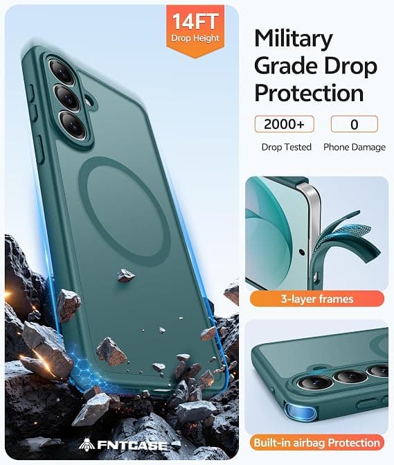 FNTCASE for Samsung Galaxy S26 Plus Case with Screen Protector, MagSafe Compatible, Translucent Matte, Full Camera Protection, Shockproof Sagebrush Green