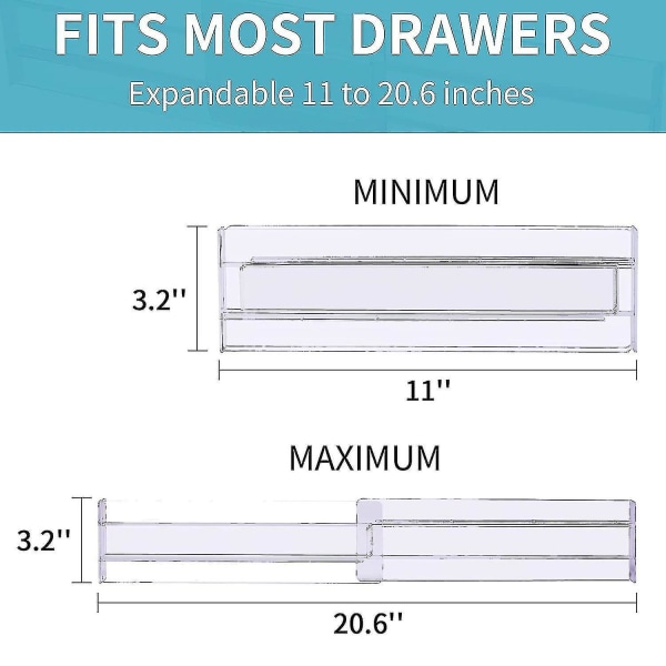 Skuffeskiller 8-pak, justerbar 3,2\" højde, udvider køkkenskuffer 11-20,6\"