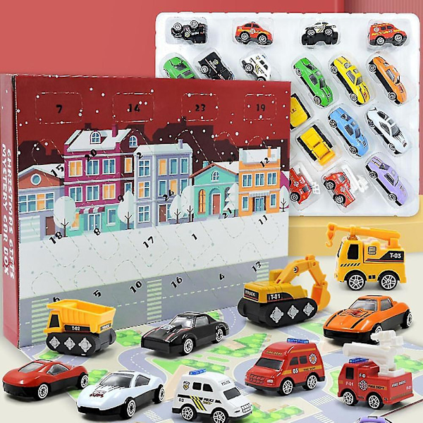 Juldekorationer Julnedräkningskalender Blind Box 24st Legering Brandbil Bil Teknisk Fordon Julgåva