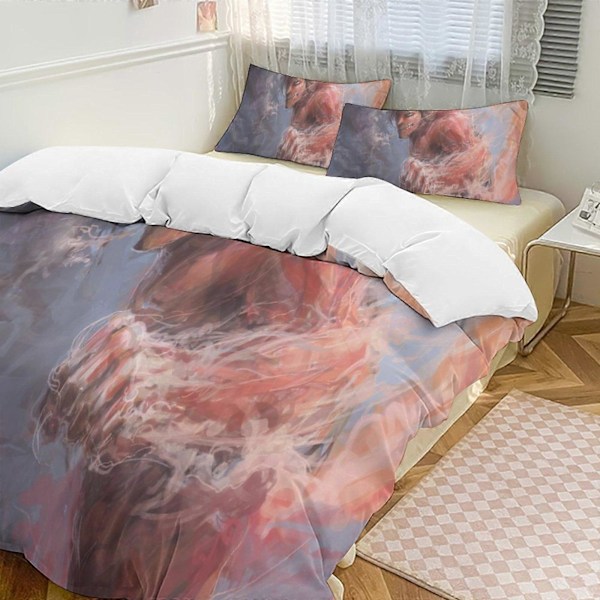 v1107 Attack On Titan Täcke Set Tjockt Mjukt 3 Delars Sängklädesset Året Runt Täcke med 2 Örngott för Vuxna Kvinnor Flickor Tonåringar Hem Rum Deco 135x200cm 53x78in