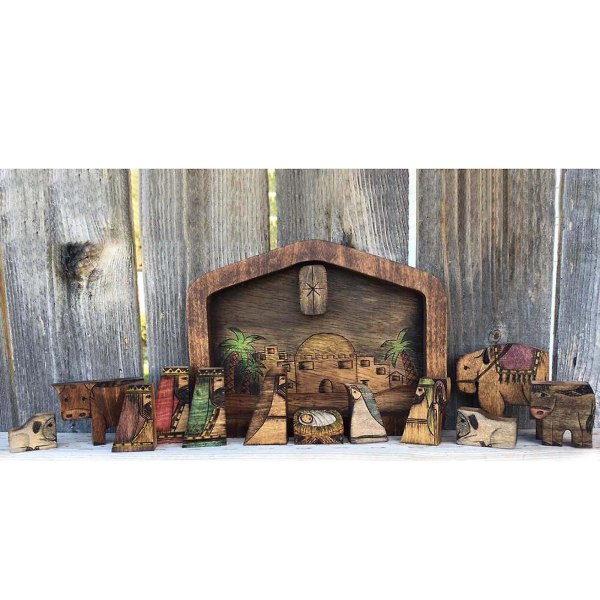 Jesus Kristus Ornament Nativity Pussel med träbränd design, trä Jesus pussel spel för barn Religiös charm målarfärg