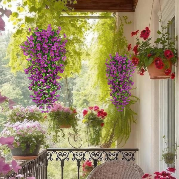 Kunstige hængeblomster 1-pak silke-look med eukalyptus til haven 26*14cm