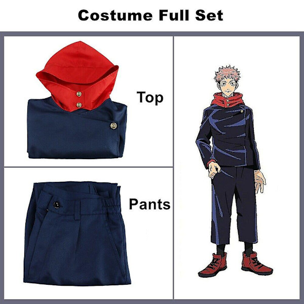 Blå Jujutsu Kaisen Yuji Itadori Cosplay Kostume Uniform Halloween Dragt XL