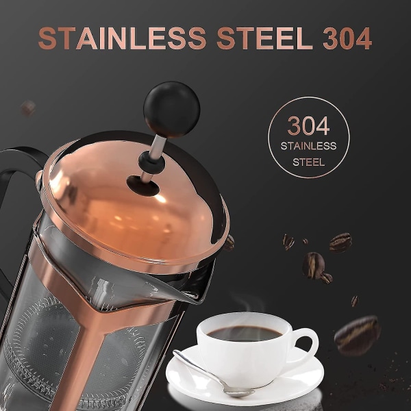 Fransk press kaffebryggare 12 Oz, 304 rostfritt stål kaffepress 4 nivåer filtreringssystem, hållbart värmebeständigt borosilikat