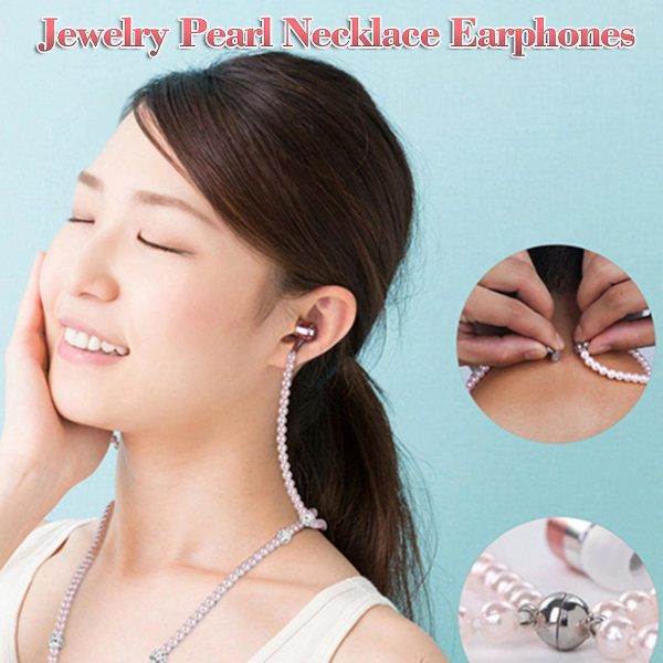 Smycken Pärlhalsband Stereo hörlurar med mikrofon 3,5 mm in-ear hörlurar trådbundna headset hörlurar för telefon tjejer Blå