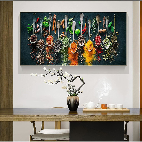 Canvas Bilder Print Korn Kryddor Sked Grönsak Matlagning Mat Frukt Kitc Frameless 30x60cm