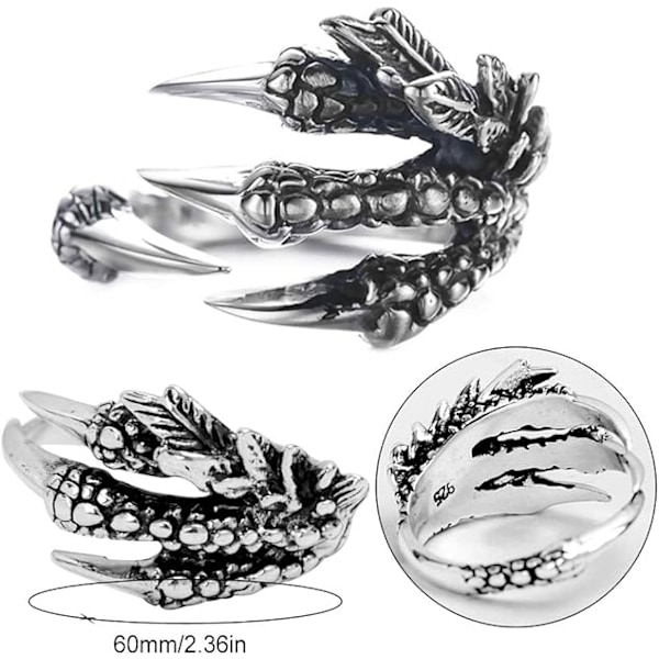 Dragon Ring Set, Gotisk Justerbar Vild Alondra Open Punk Cool Dragon Ring för Män Kvinnor (2 st) (C)