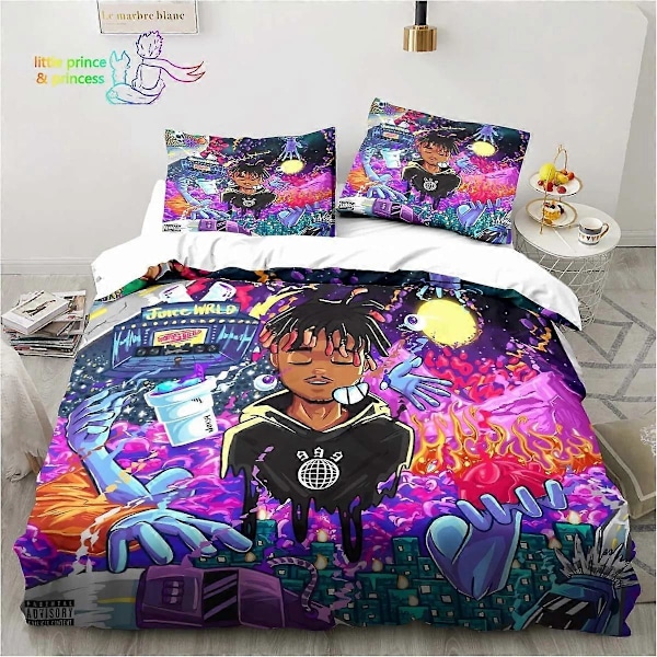 a1051 Påslakanset Rap Artist Juice Wrld Sängkläder Sängset Vuxen Barn Sovrum Sängkläder Present 3-Delat Sängklädesset (1 Påslakan + 2 Örngott) Säng S 135x200cm 53x78in