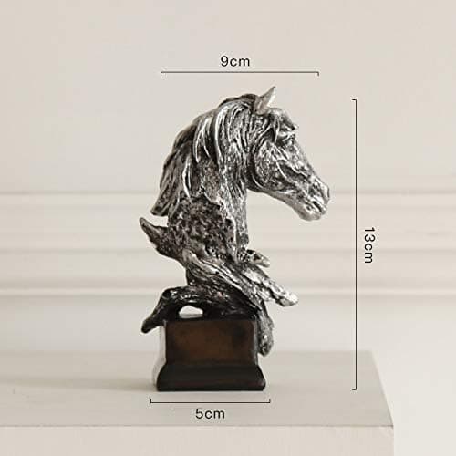 Hästhuvudstatyett i harts, heminredning, skulptur, present till vardagsrum, kontor, sovrum (silver)