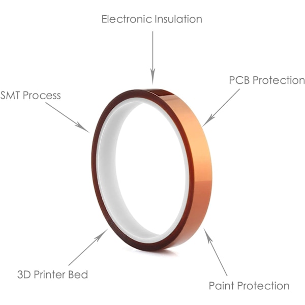 Høytemperaturstape, 10 mm bred Kapton-tape, polyimidfilm-klebebånd for 3D-skriverhøymasking, lodding, pulverlakkering (10 mm x 33 m).