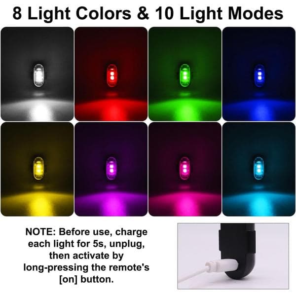 4pcs Wireless LED Strobe Lights with Remote Control, 8 Colors USB Charging Waterproof Warning Lights_Quality Gift Black