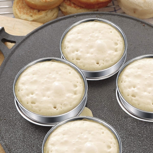 6 kappaletta 4 tuuman kaksoisreunaiset englantilaiset muffinirenkaat, ruostumattomasta teräksestä valmistetut crumpet-renkaat, tartlet-renkaat, pyöreät silver