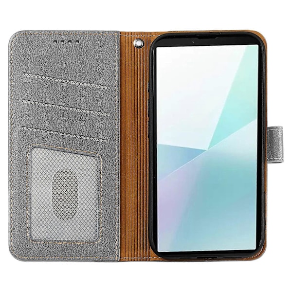Læderetui til Sony Xperia 10 VI med Litchi-struktur, Wallet, RFID-blokering, Telefoncover - Multicolor Grey