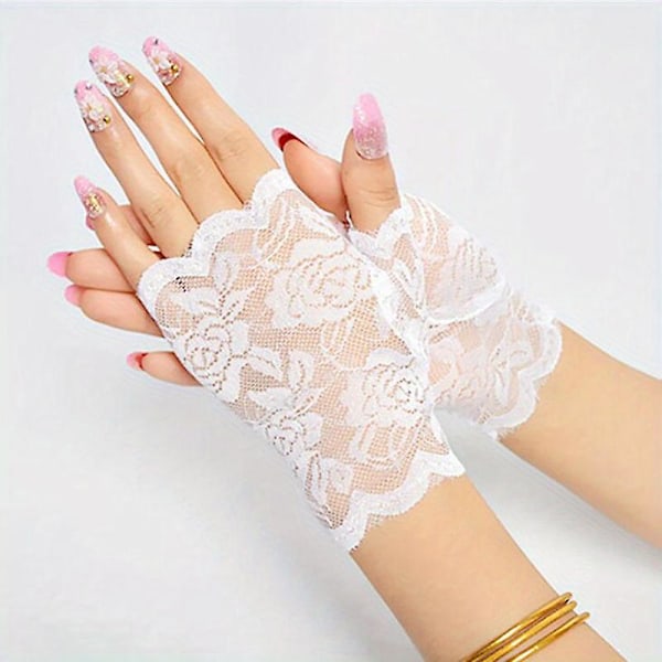 Blonder fingerløse hansker Uformelle elastiske blomsterhansker Kjørehansker Bryllupsdekorative hansker for kvinner black