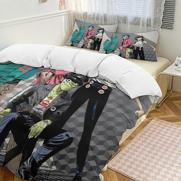 x477 Gorillaz 3-osainen vuodevaatesetti Lämmin ja mukava pehmeä pussilakanasetti, jossa 1 pussilakana ja 2 tyynyliinaa makuuhuoneeseen b477 135x200cm 53x78in