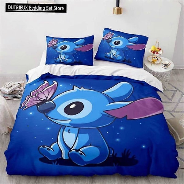 v697 Sängkläder Lilo Stitch Blå Stitch Barn Påslakan Gåvor Täcke Örngott Sängkläder Set för Hem Sovrum Dekoration Full Size Queen King 3-Delar Be 135x200cm 53x78in