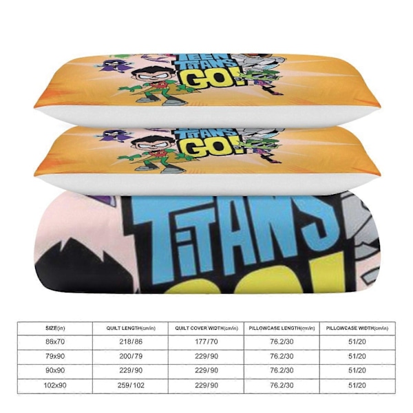 x310 Teen Titans Go 3-osainen vuodevaatesetti Lämmin ja mukava pehmeä pussilakanasetti, jossa 1 pussilakana ja 2 tyynyliinaa makuuhuoneeseen b310 135x200cm 53x78in