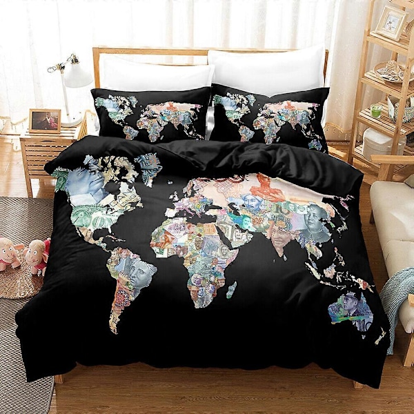 v5023 Sängkläder Sedlar Kollektion Världskarta Sängset Påslakan Örngott Lakan IU5023 135x200cm 53x78in