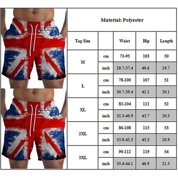 Herr Union Jack tryckta strandbyxor elastisk midja dragsko shorts sommar semester badbyxor L