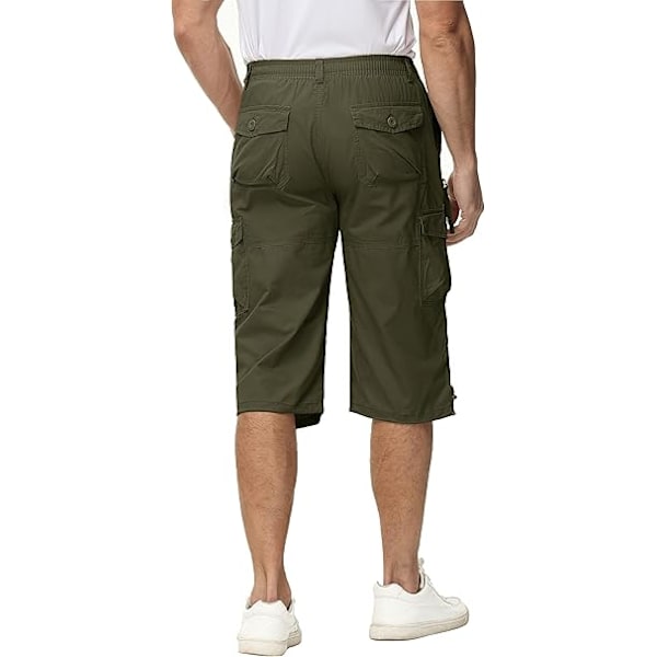 Herre 3/4 længde shorts bomuld casual capri cargo shorts beskåret bukser med multi lommer M Army Green