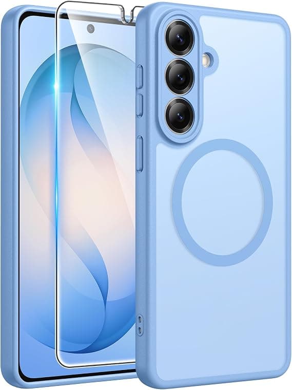 FNTCASE for Samsung Galaxy S26 Plus Case with Screen Protector, MagSafe Compatible, Translucent Matte, Full Camera Protection, Shockproof Light blue
