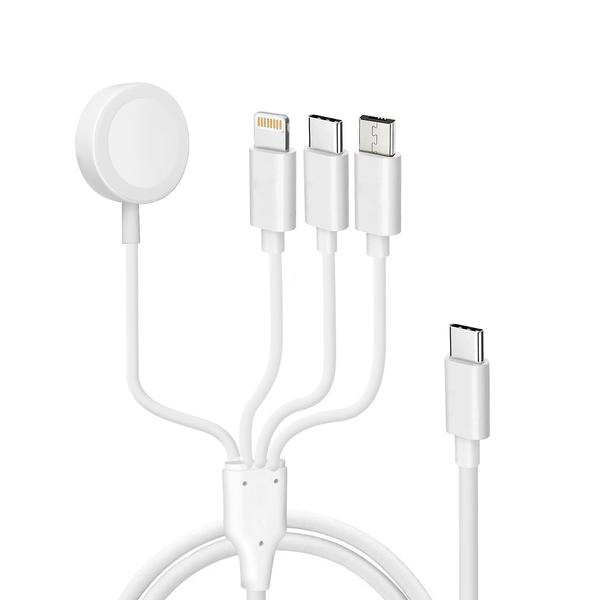 USB-C til Lightning, Micro-USB, USB-C og Magnetisk Ladekabel 2A Hvid