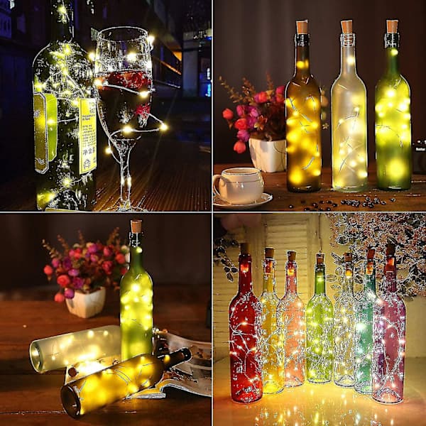 12 kpl pullolamppuja, korkkilamppuja viinipulloihin, 2 m 20 LED-valoa