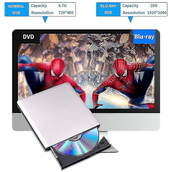 Ulkoinen Blu Ray Dvd -asema 3d, Usb 0 ja Type-c Bluray Cd Dvd -lukija Ohut optinen kannettava Blu-ray -asema Yhteensopiva Macbo