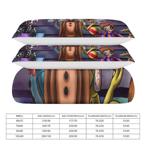 v1310 Five Nightat Freddy Quilt Sæt Tyk Blød 3 Dele Sengesæt Helårs Dynebetræk med 2 Pudebetræk til Voksne Kvinder Piger Teenagere Hjemmeværelse 200x200cm 78x78in