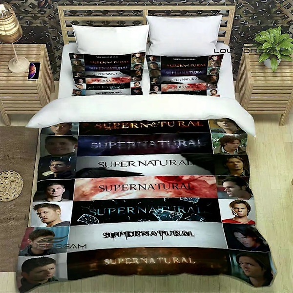v1073 Sengetøy Supernatural bli med på jakten Sengesett utsøkte forsyninger sett dynetrekk sengesett dynesett luksus bursdagsgave 3-delt 200x200cm 78x78in