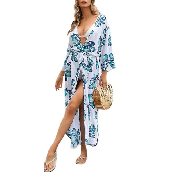 Tryckt strandblus Kimono Cardigan Lång solskyddsskjorta