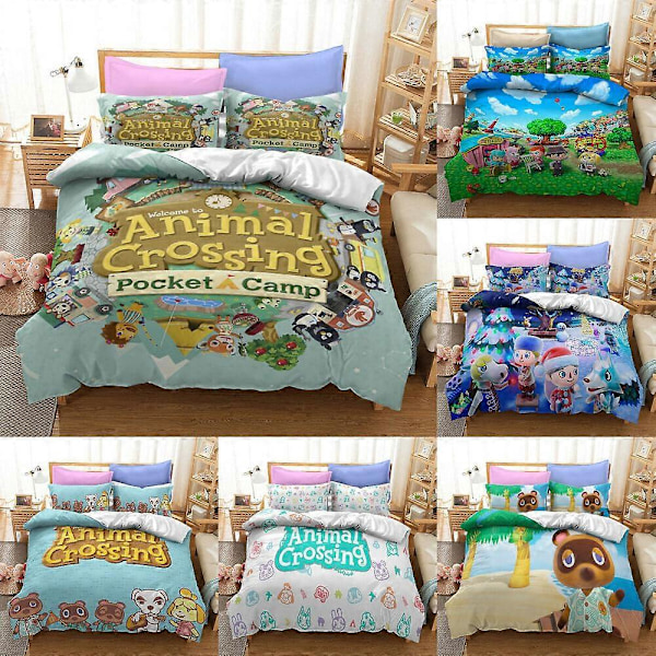 v5795 Sängkläder Animal Crossing Sängset 3 Delar Påslakan Örngott Överdrag Barn Presenter Sängkläder IU5795 135x200cm 53x78in
