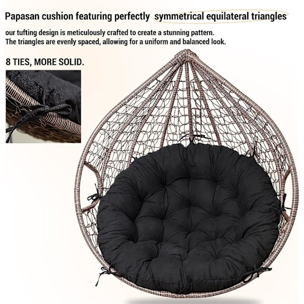 Papasan-tuolinpehmuste, tuftattu paksu Papasan-pehmuste, kaksois Papasan-pehmuste 8 liukuestehihnalla (1 kappaleen sarja) (musta)