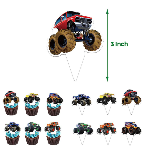 Monster Trucks Tema Fødselsdagsfest Dekorationer Forsyning Balloner Banner Kage Toppers Sæt