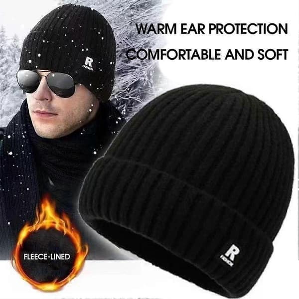 Skidmössa för män med tjock stickad kappa och sammet för höst och vinter A1K2 Gray 1pcs