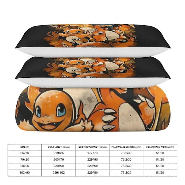 v218 Sengesæt Sengelinned Pokmon Charizard 3 Dele Sæt Full/Queen Size - Vendbare Mikrofiber Dyner med Pudebetræk Blødt Letvægts Sengetæppe Overkast C 240x260cm 94x102in