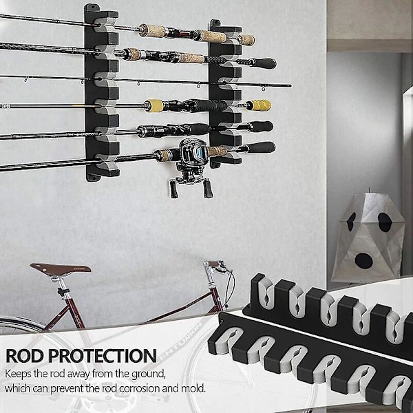 Fiske stang rack Canne A Peche Horisontal vægmonteret fiskestang holder til garage, både, 6 fiskestang kombinationer, 1 par