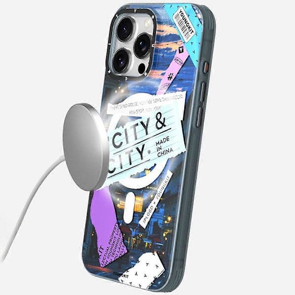 YOUNGKIT City Series iPhone 16 Pro:lle - Magneettinen Kotelo, Iskun Kestävä IMD TPU Puhelimen Kotelo Multicolor Cityscape